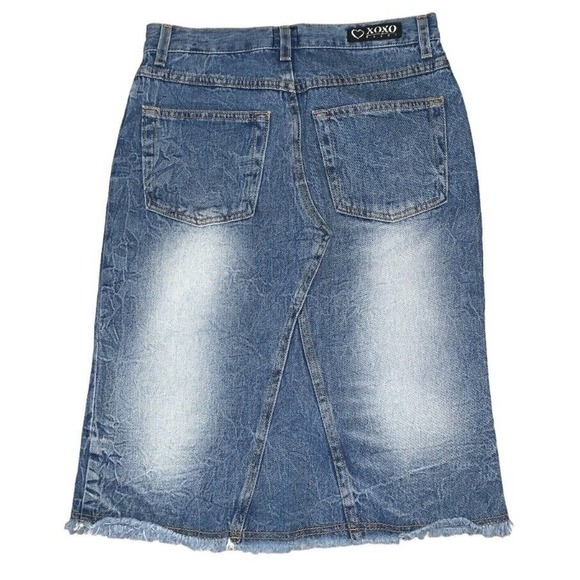 Vintage Denim Skirt Sz 1/2‎ 26” Waist Open Slit Medium Wash By Xoxo Y2K 90’s USA - Picture 2 of 9